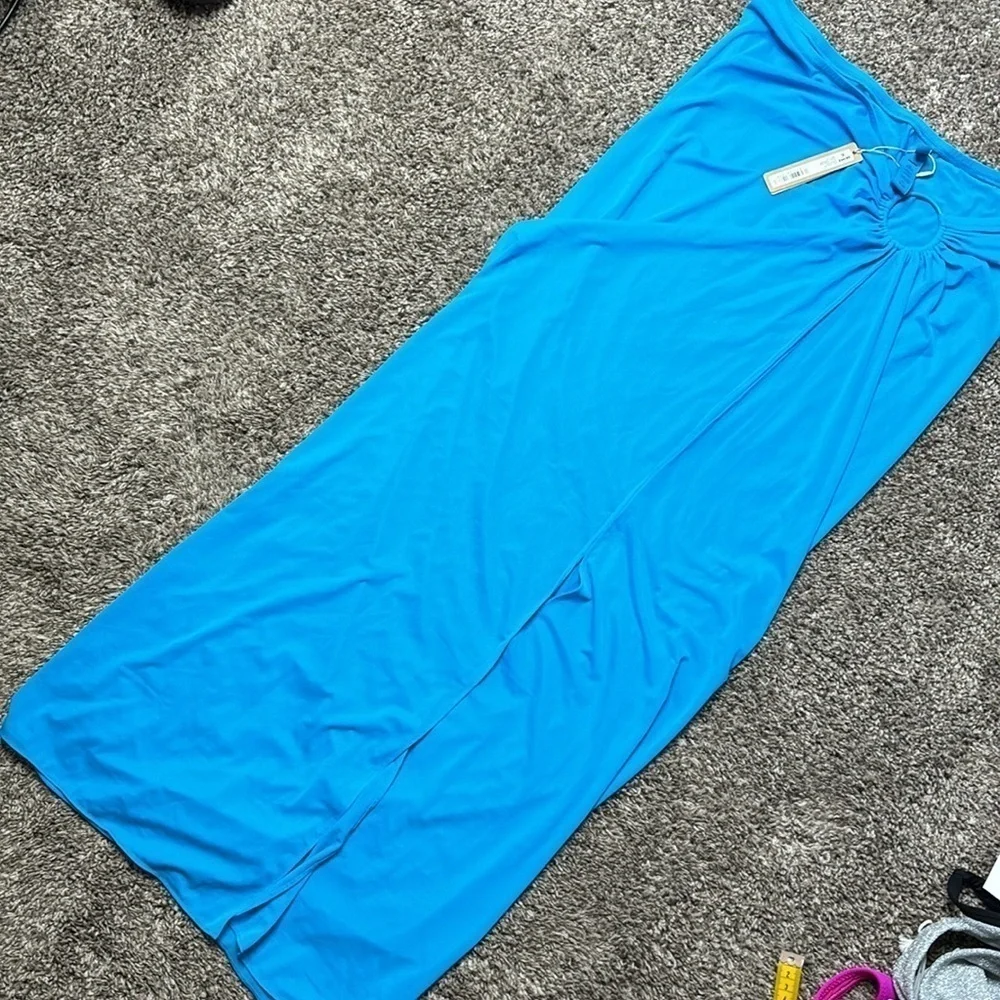 NWT SKIMS Mesh Cover Up Sarong Skirt Turquoise Sz XL
